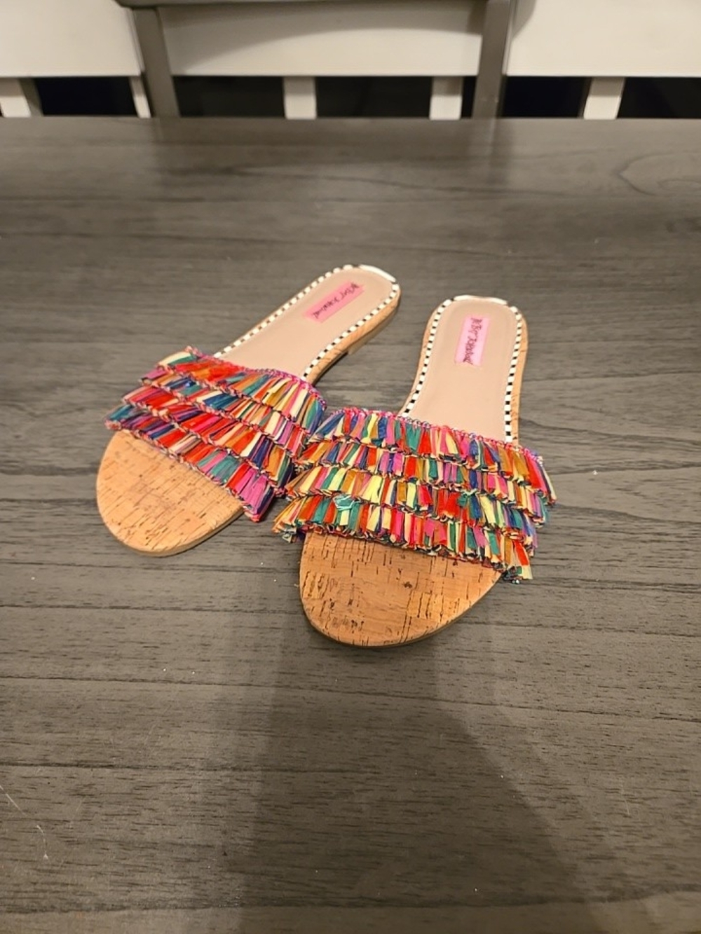 Betsey Johnson Multicolor Fringe Slide Sandals